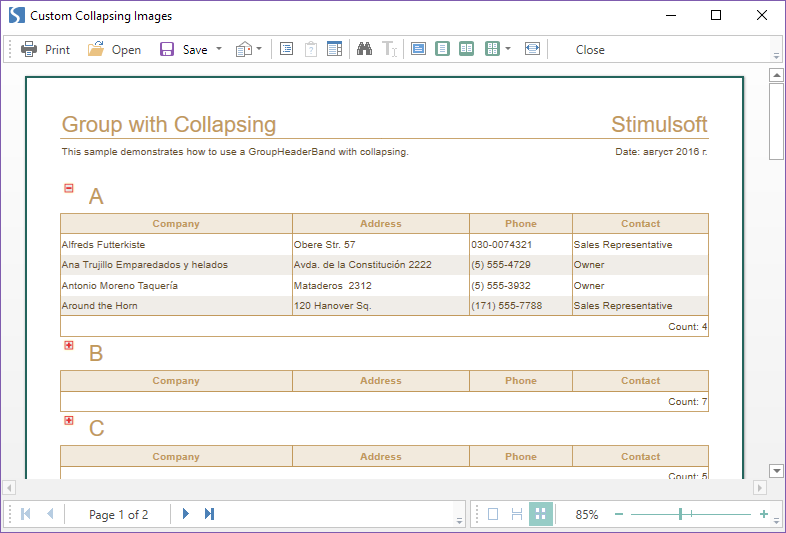 Stimulsoft Reports.Wpf 教程：使用自定義折疊圖像
