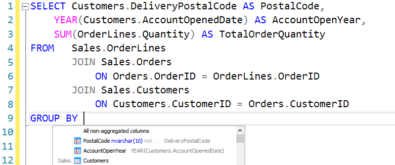 SQL語法提示工具SQL Prompt教程：自動填充GROUP BY子句