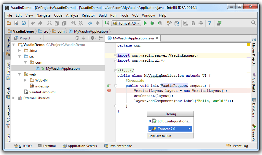 Java開發平臺IntelliJ IDEA教程：Vaadin入門
